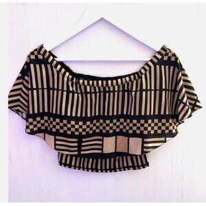 TRACY REESE Geometric Print Layered Cropped Top Off Shoulder Size XS